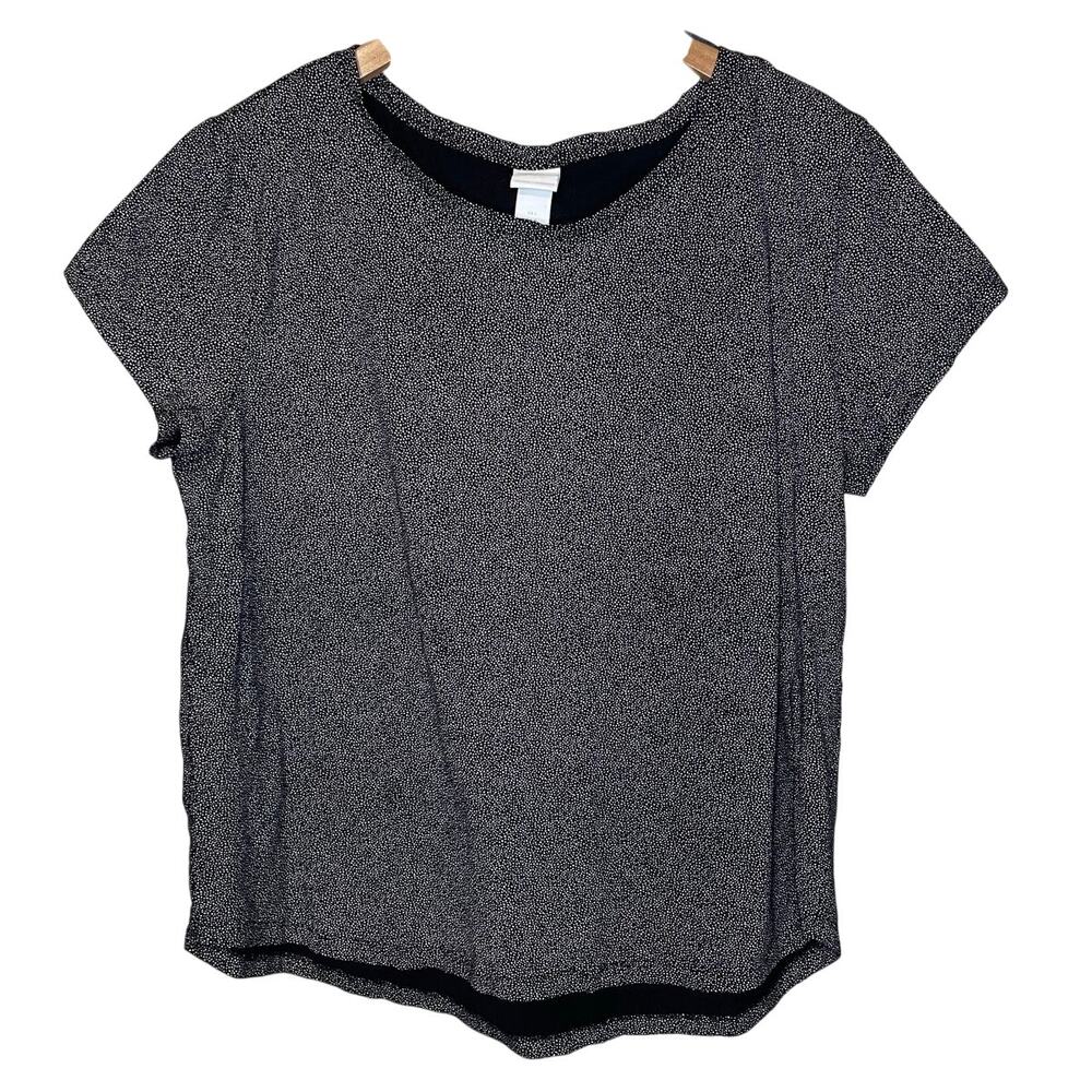 H&M Basics Black Speckled Short Sleeve Crew Neck Relaxed Fit Cotton Tee Large